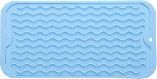 MicoYang Silicone Dish Drying Mat for Multiple Usage,Easy clean,Eco-friendly,Heat-resistant Silicone Mat for Kitchen Counter or Sink,Refrigerator or Drawer Liner Light Blue S 12 inches x 6 inches