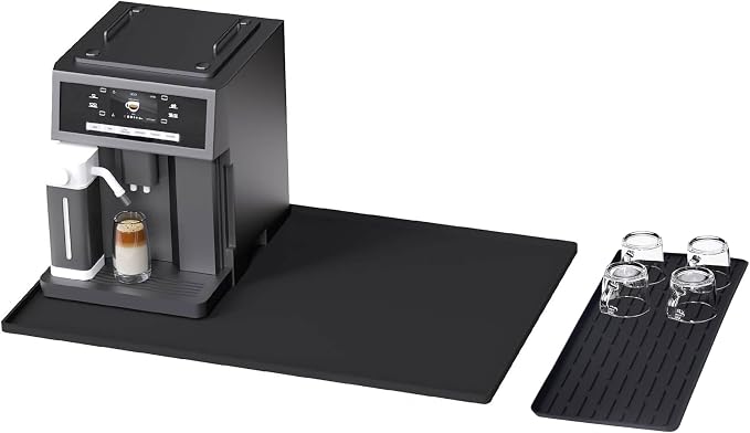 Silicone Coffee Mat, 24"X16" Heat-Resistant,Eco-friendly,Hygienic Drying Pad,Leak-Proof and Non-Slip,Removable Silicone Mat with Concave and Convex Design,（Black 24X16）