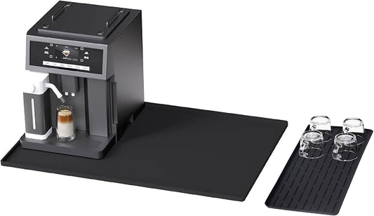 Silicone Coffee Mat, 24"X16" Heat-Resistant,Eco-friendly,Hygienic Drying Pad,Leak-Proof and Non-Slip,Removable Silicone Mat with Concave and Convex Design,（Black 24X16）