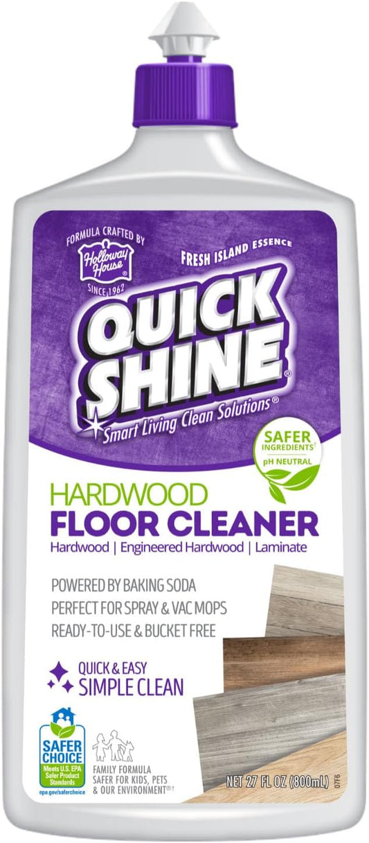 Quick Shine Hardwood Floor Cleaner 27 oz, Streak-Free, No Residue | Powered by Baking Soda, Fresh Island Essence, pH Neutral, No Rinse, PFAS & Ammonia Free, EPA Safer Choice Made in USA