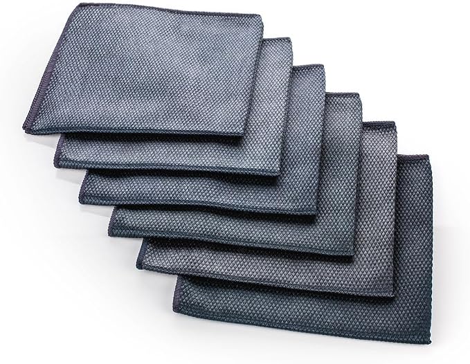 The Rag Company - Diamond Weave Glass & Window - Detailing Towels to Polish Mirrors & Chrome, Snakeskin Like Texture, Lint-Free, Streak-Free, 280gsm, 16in. x 16in, Black (6-Pack)