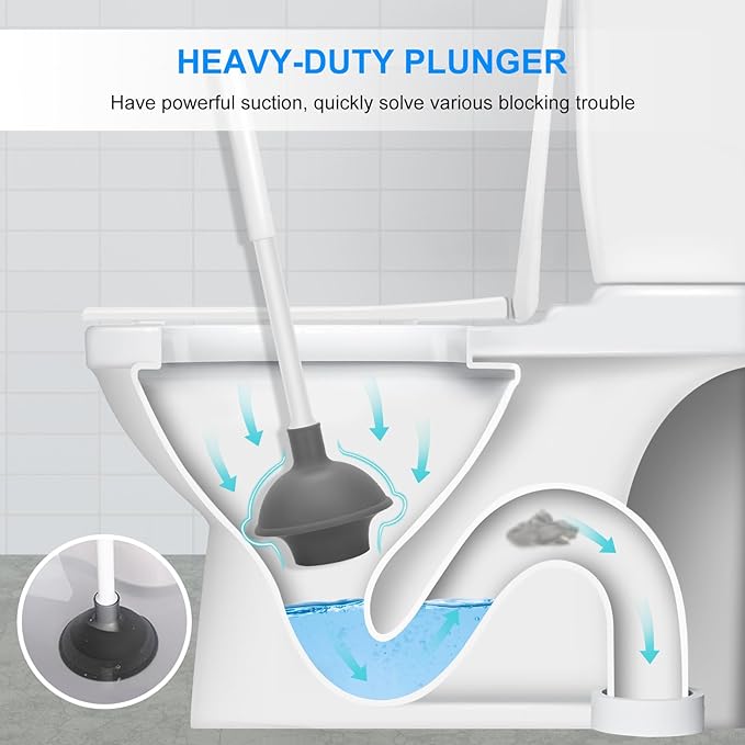 SetSail Toilet Brush and Plunger Set, Semi-HiddenToilet Plungers for Bathroom Heavy Duty Toilet Bowl Brush and Holder Hidden Toilet Plunger and Brush Set for Deeply Cleaning - White