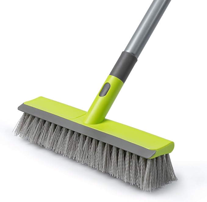 Floor Scrub Brush with 57" Long Handle, 2 in 1 Scrape and Deck Brush Floor Scrubber for Cleaning Smooth Concrete, Carpet, Patio, Kitchen Wall and Tile