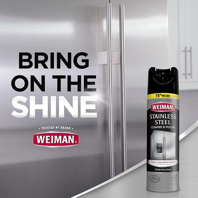 Weiman Stainless Steel Cleaner & Polish Streak-Free Shine - For Refrigerators, Oven, Dishwasher, Stove - 4 Pack Aerosol Spray with Microfiber Cloth Included