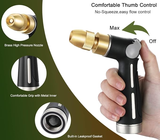 FANHAO Metal Thumb Control Adjustable Nozzle, High Pressure Garden Sprayer | Rustproof Hose Nozzle Heavy Duty, Non-Slip Ergonomic Grip, Elder & Child Friendly, Adjustable Patterns for Garden, Car, Pet