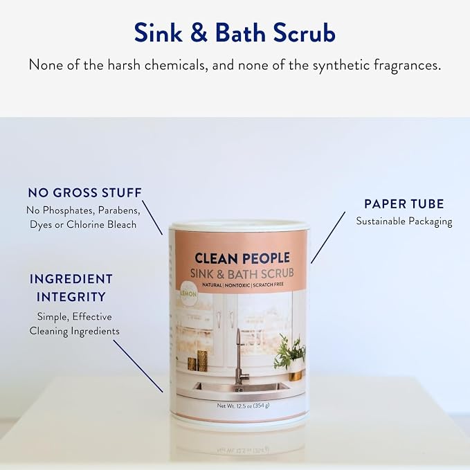 THE CLEAN PEOPLE Sink & Bath Scrub - Gently Scrub Away Tough Stains, Grease & Grime, Buffs Scratches & Eliminates Odors - 2 Pack, Citrus Scent