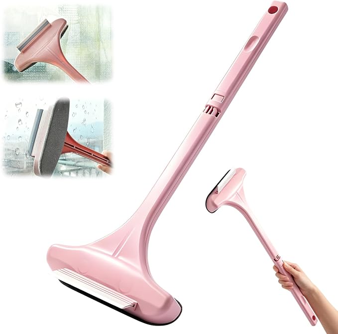 Window Screen Cleaning Brush,2-in-1 Multi-Purpose Cleaning Brush Efficient Cleaning,Window Screen Cleaner Tool with Squeegee,Mesh Cleaner Brush for Patio,Door,Porch Screens(Pink)