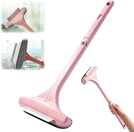 Window Screen Cleaning Brush,2-in-1 Multi-Purpose Cleaning Brush Efficient Cleaning,Window Screen Cleaner Tool with Squeegee,Mesh Cleaner Brush for Patio,Door,Porch Screens(Pink)