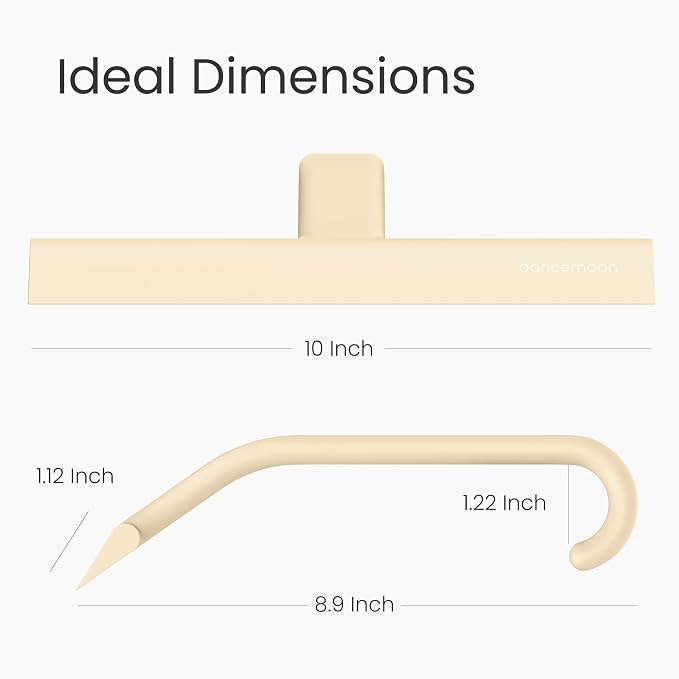 dancemoon JustHang Shower Squeegee with Built-in Hook, 10'' Sand Beige | Award-Winning Design, All-One-Piece Soft-Touch Silicone, for Glass Door, Bathroom, Window, Mirror, Tile Wall, Car