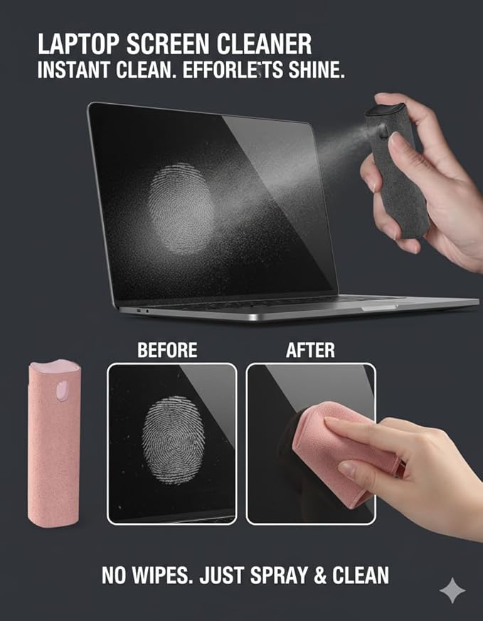 Car Screen Cleaner Spray and Wipe Touch Screen Cleaner for Car Display,2 in 1 Laptop Computer Screen Cleaner,Car Accessories Interior,Travel Cleaning Kit (2 Units)