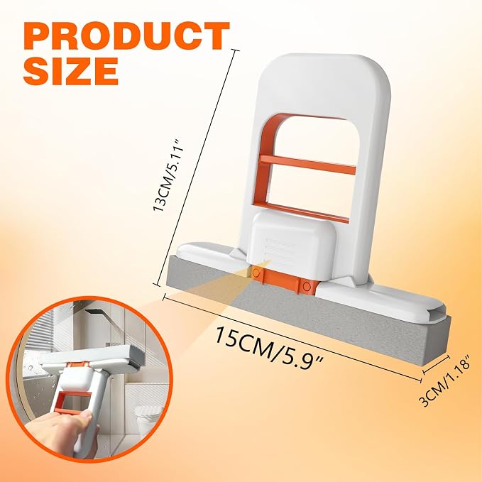 Self Squeezing Mini Mop, Wet and Dry Use Cleaning System, Orange Small Sponge Mop,Foldable Desktop Mop, One-Hand Squeeze Handle and Replaceable Head (2Pcs)