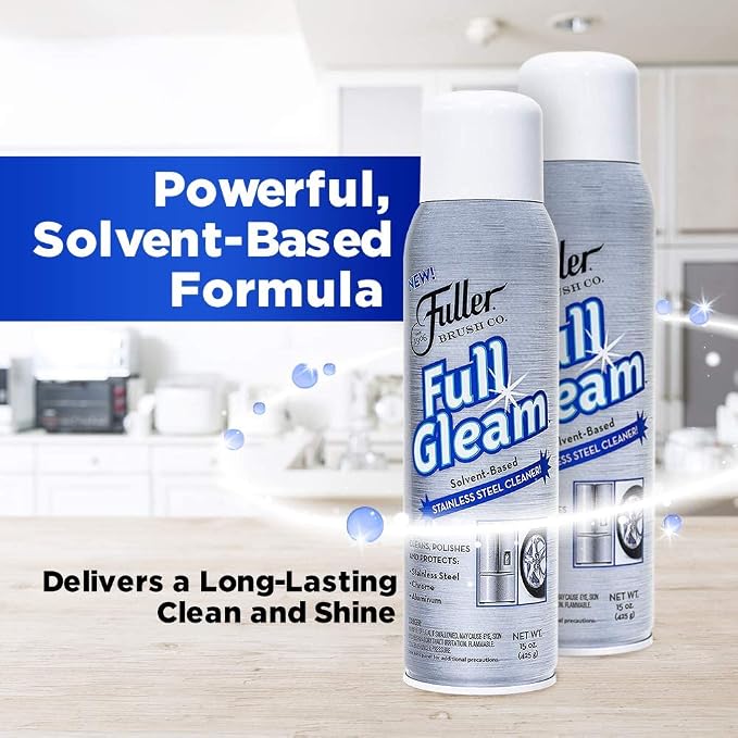Fuller Brush Full Gleam Stainless Steel Cleaner - Chrome & Aluminum Conditioner Spray For Cleaning Pots, Pans, Cooktop & Kitchen Appliances - Easy Clean & Polish For Home & Business