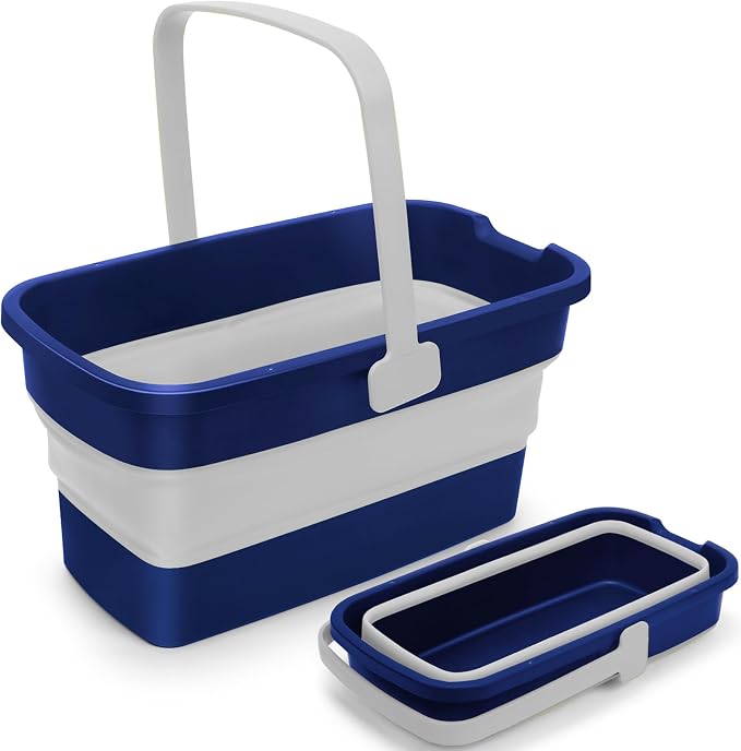 Collapsible Mop Bucket for Cleaning with Handle, 3 Gallon | Silicone Square Wash Bucket for Windows Cleaning Car Washing|Cleaning Supplies Organizer Plastic Water Bucket for Storage
