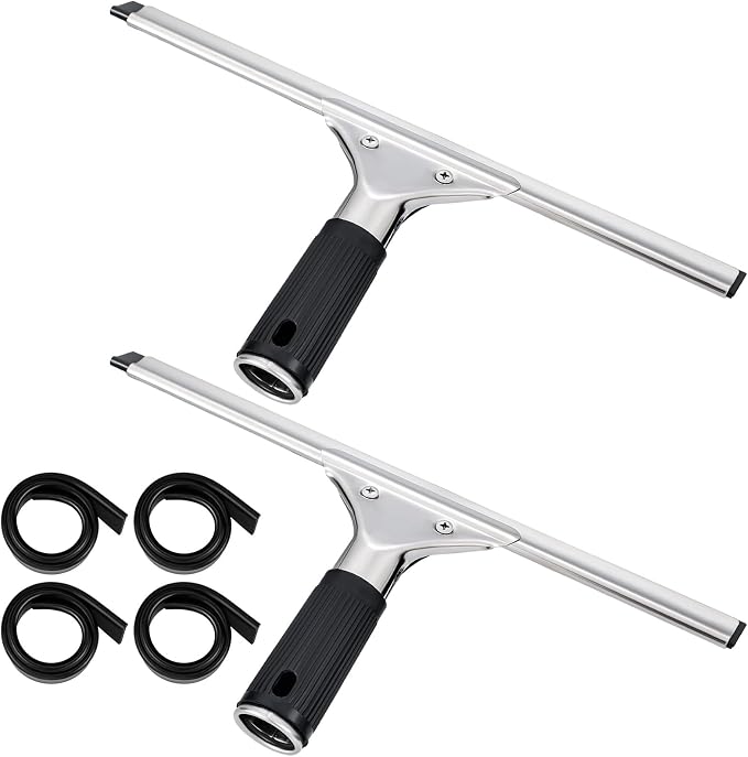 6 Pcs 14'' Professional Steel Window and Glass Squeegee with Replacement Rubber Glass Cleaning Heavy Duty Squeegee for Window Cleaning and Streak Free Results