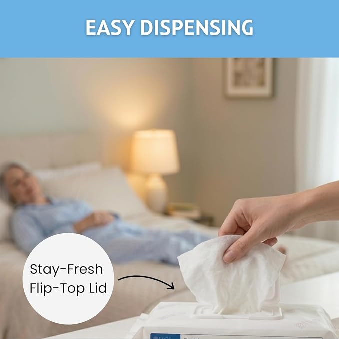 HCS Extra Large Adult Wipes - Elderly, Incontinence - (288) Body Wet Wipes for Adults, Bathing, No Rinse - Cleansing Bath Wipe, Shower - Disposable Washcloths, Aloe, Unscented - 9"x12", 6 Packs of 48