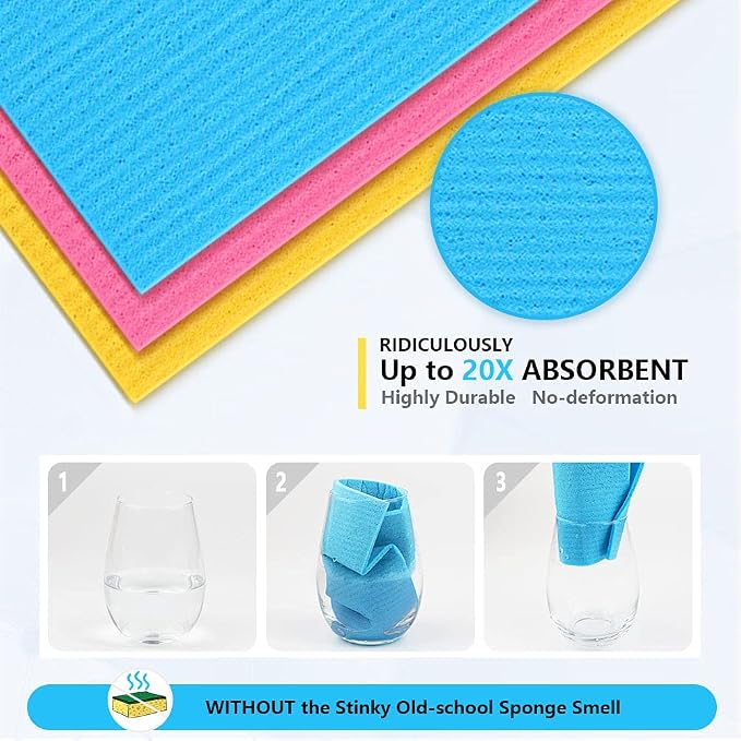 AIDEA Swedish Dishcloths for Kitchen 10PK, Reusable Paper Towels 7"x6" | Swedish Dish Cloth for Washing Dishes, Sponge Cloths Kitchen, Absorbent Dish Rags, Swedish Dish Towels, Glasses Wipes