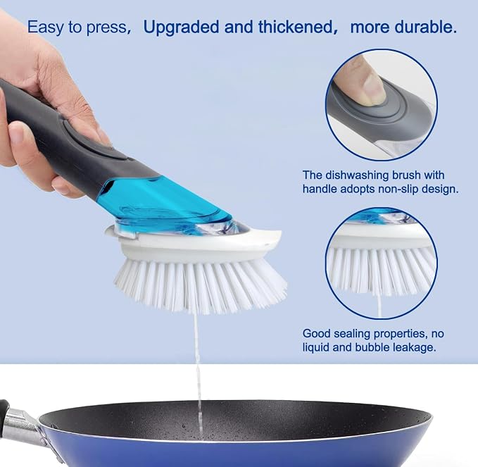 CELOX Soap Dispensing Dish Brush, Kitchen Brush for Dish Pot Pan Sink Cleaning, Gray