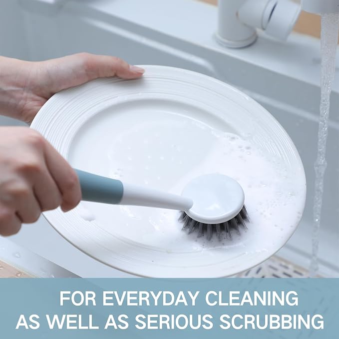 Patelai 48 Pack Kitchen Scrub Dish Brush with Long Handle Dish Scrubber with Stiff Bristles Scrub Brushes for Kitchen Dishes Washing Tools, Pots, Pans and Sink Cleaning (Celadon)