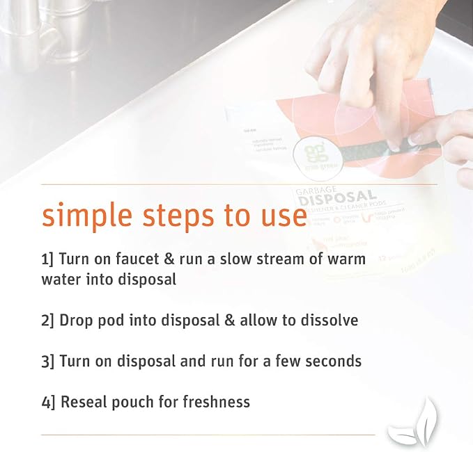 Grab Green Garbage Disposal Freshener and Cleaner Pods, 48 Count, Thyme Fig Leaf Scent, Plant and Mineral Based, Removes Odors, Loosens Grime, Prevents Clogging