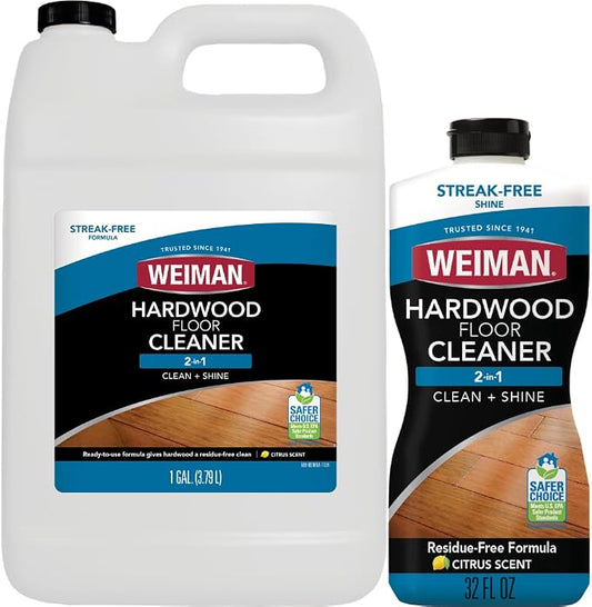 Weiman Hardwood Floor Cleaner Gallon and Refillable Squeeze Bottle - Finished Wood Surfaces
