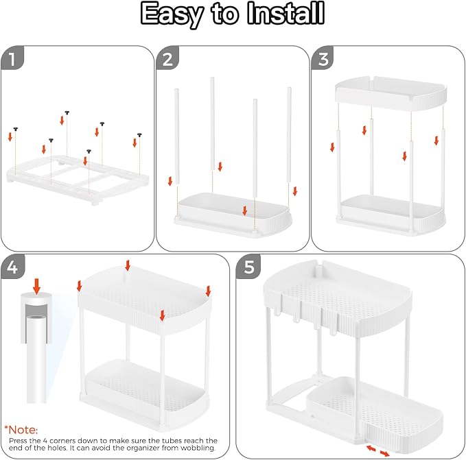 Ukeetap 2 Pack Multi-Purpose Pull-Out Storage Organizers, Under Sink Organizers and Storage for Bathroom & Kitchen, Under Cabinet Organizers and storage, 14.8 Inch, White