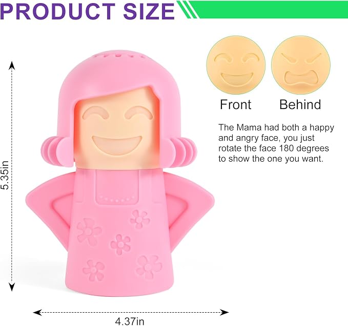 Asltw Happy or Angry Mom Microwave Cleaner, Microwave Oven Steam Cleaner, Just Add Vinegar and Water, Easily Cleans the Crud in Minutes (Pink)
