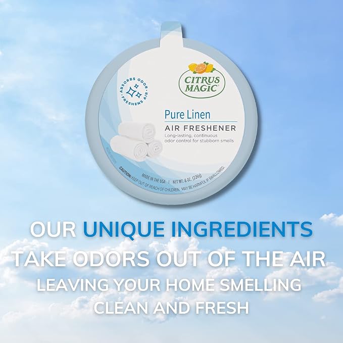 Citrus Magic Solid Air Fresheners, Pure Linen, 8 Ounce, Pack of 3 | Odor Absorbing, Passive Diffusion, Odor Elimination Up to 4 Weeks Each, Ideal for Home