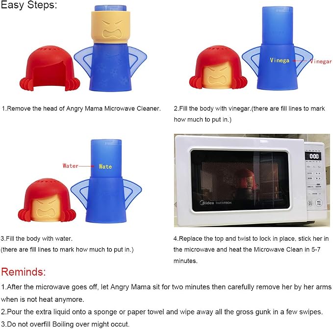 Angry Mom Microwave Cleaner, Mad Mama Microwave Steam Cleaner, Just Add Vinegar and Water, Easily Cleans the Crud in Minutes (Blue)