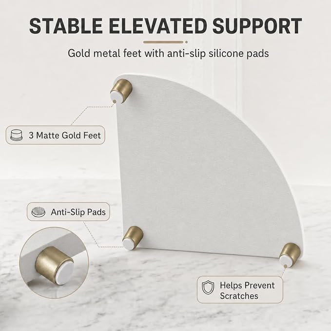 Corner Counter Shelf, Water Absorbing Stone Drying Tray Mat for Kitchen & Bathroom Sink, Diatomaceous Gold Faucet Coaster Soap Dish Rack Riser Dispenser Sponge Holder, Beige, 8.5" x 8.5"