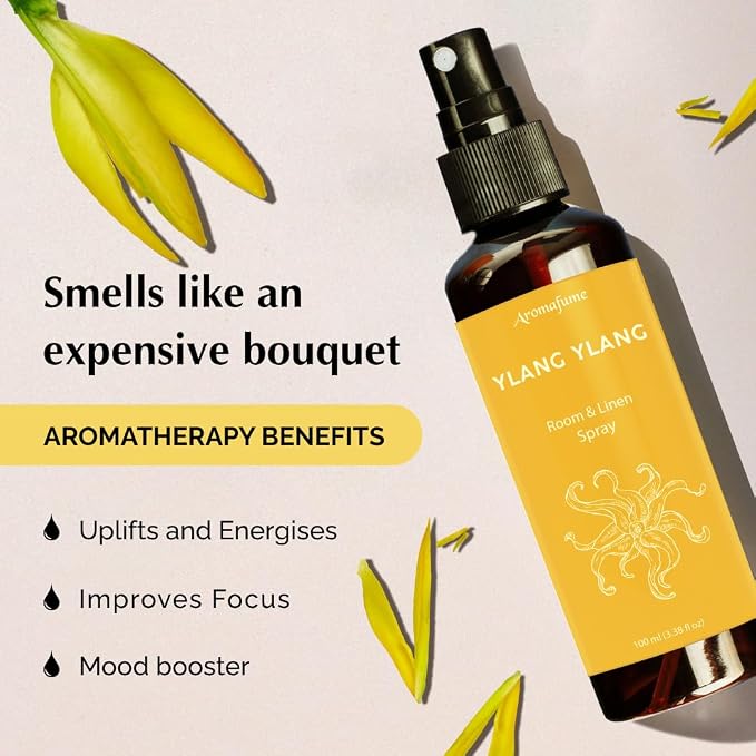 Ylang Ylang Air Freshener Spray for Room, Linen & Pillow 100ml by Aromafume | Made with Pure Ylang Ylang Essential Oil | Aromatherapy Spray to Soothe & Revive | Mist for Bedding, Fabrics