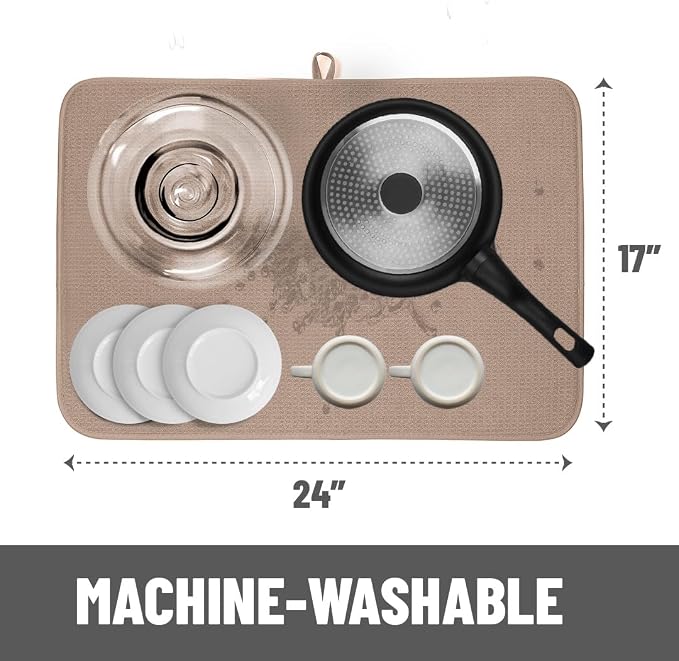 Bellemain XL Dish Mat 24" x 17" ( LARGEST MAT ) Microfiber Dish Drying Mat , Super absorbent ( Mocha )