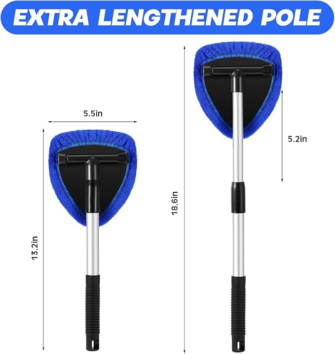 Potchen 8 Pcs Car Windshield Cleaner Tool Kit with Extendable Handle, Microfiber Towel Pads, Brush, Empty Spray Bottle for Auto Glass Wiper Suvs Rvs & Home Windows(Blue)