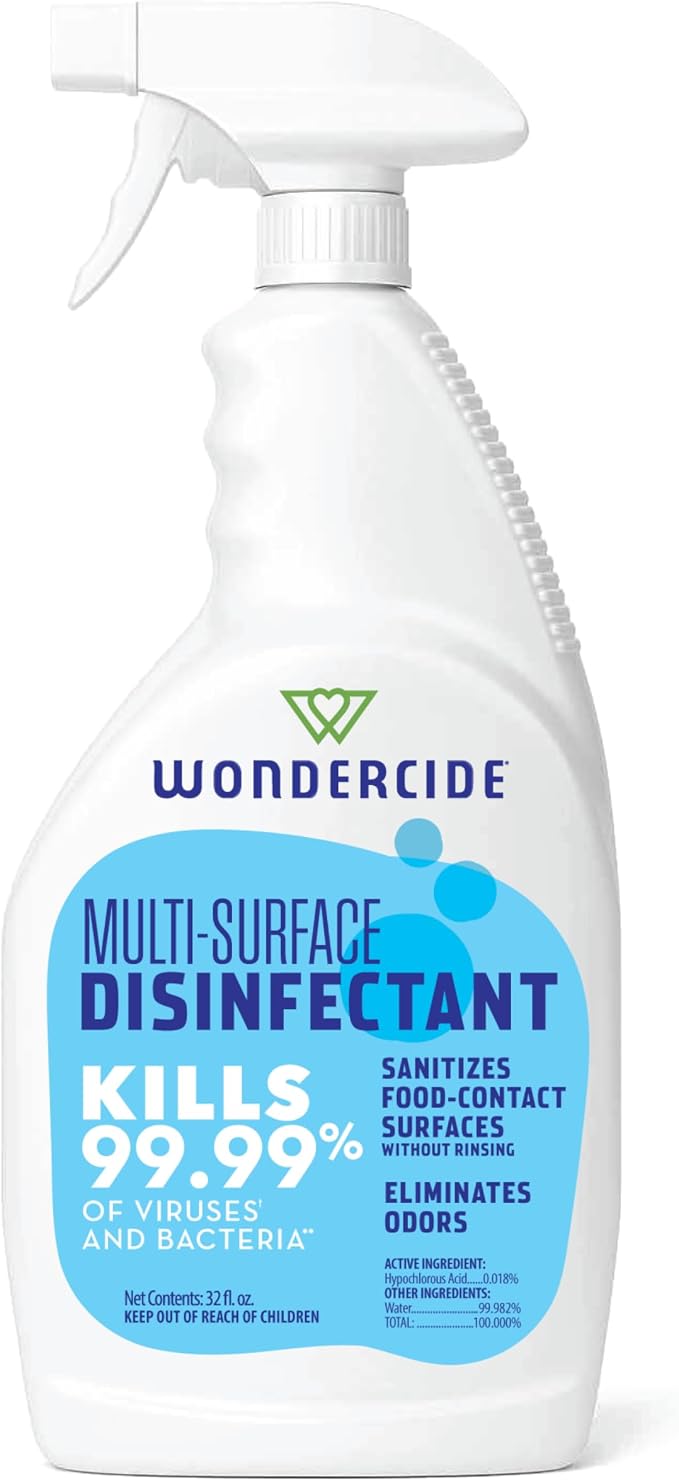 Wondercide - Multi-Surface Disinfectant Spray - 32 fl oz | Kills 99.99% Viruses & Bacteria, Fragrance Free Cleaner with Hypochlorous Acid for Home, Kitchen, Pet Areas