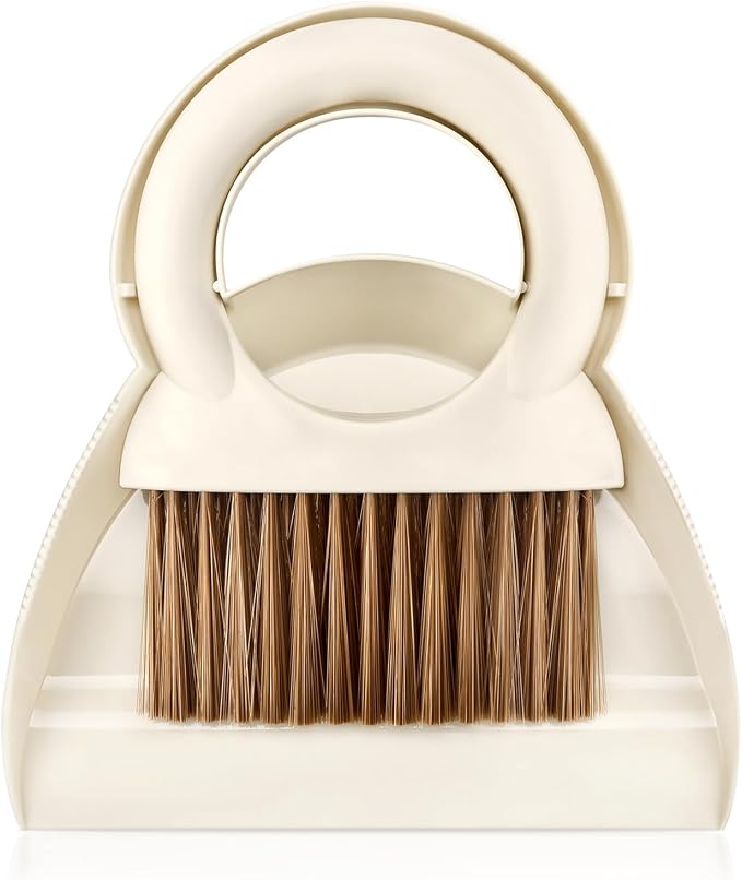 Mini Broom and Dustpan Set,Small Broom and Dustpan Set for Kitchen Countertops, Desks, Keyboard, Camping, Hand Brooms for Car Seats, Pet Litter-White