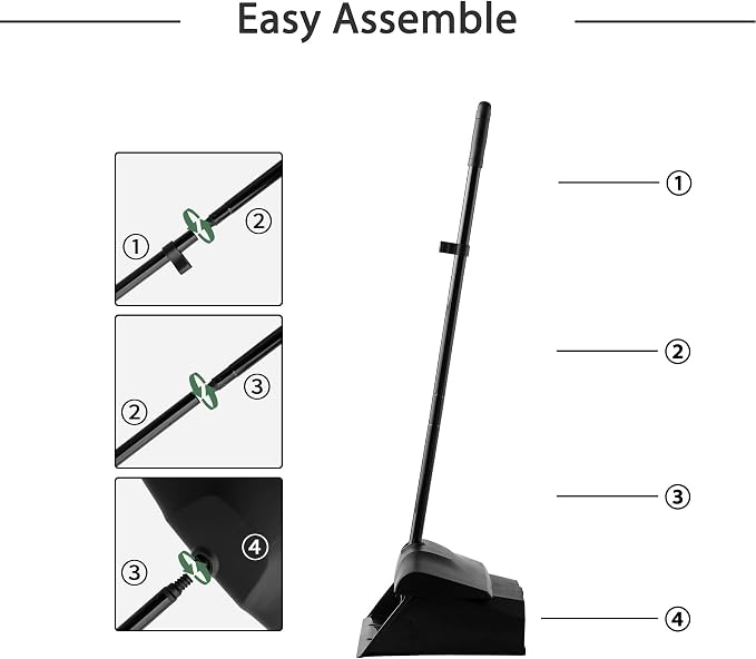 Eyliden Heavy-Duty Commercial Broom and Dustpan Set, Windproof Lid | High Capacity, Upright Locking Mechanism, Windproof Outdoor Dustpan and Broom Combo for Garden Yard Patio Commercial Garage