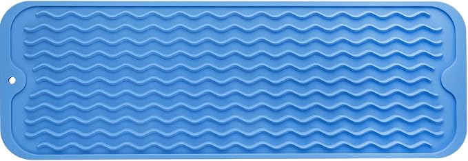 MicoYang Silicone Dish Drying Mat for Multiple Usage,Easy clean,Eco-friendly,Heat-resistant Silicone Mat for Kitchen Counter,Sink,Bar,Bottle,or Cup Lichen Blue M 17 inches x 6 inches