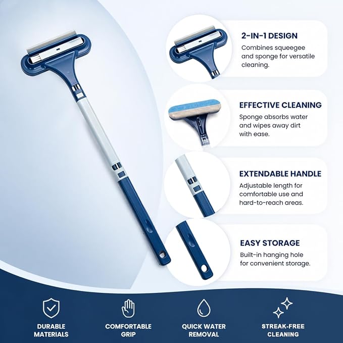 Window Screen Cleaning Brush, 2026 Upgraded 3 in 1 Mesh Cleaner Brush, Window Screen Cleaner Tool with Squeegee, Multifunctional Screen Brush, Double Sided Wet & Dry Dual Use (Blue )