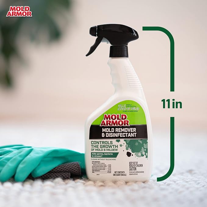 Mold Armor Mold Remover & Disinfectant Cleaner, 32 oz. Spray Bottle, Inhibits Growth of Mold, Kills 99.9% of Household Bacteria and Viruses, Easy-To-Use Mildew and Mold Control Solution