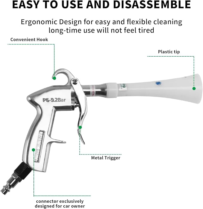 GOCCIDA Tornado Car Cleaning Gun Powerful Dry Car Detailing Air Gun Blower | Vortex Car Detailing Kit Pro High Pressure Blower Gun for Cleaning Interiors & Exteriors for Air Compressor Blasts Dust Fast