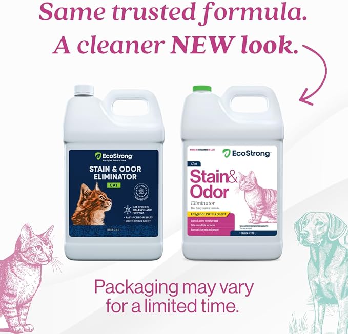 Eco Strong Cat Stain And Odor Remover| Enzyme Urine Odor Neutralizer - Stain Remover for Carpet, Litter Boxes, Bedding, and Laundry [Citrus Scent Gallon Value Size]