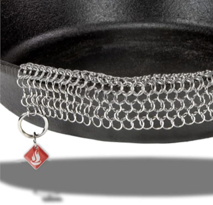 Knapp Made CM Scrubber 9" x 6" Small Ring Chainmail Cast Iron Scrubber, Premium Stainless Steel Mesh Cleaner for Pre-Seasoned Pans, Dutch Ovens, Grills and Skillets
