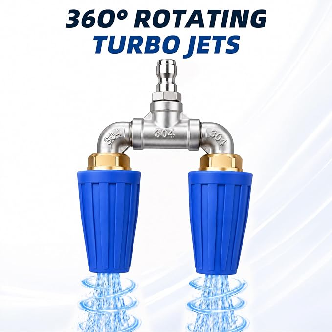 Dual Turbo Nozzle Pressure Washer, 1/4-Inch Quick Connect, 4000 PSI | Twin 360° rotating turbo tips, 4-6 GPM, 2.0 orifice for power washer cleaning of driveways, concrete, patios and decks