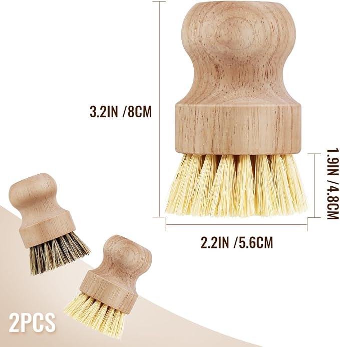 2 Pcs Dish Brush, Wood Dishes Scrub Brush, Pot Brush for Kitchen Cleaning Dishes Pots Pans (Sisal and Palm)