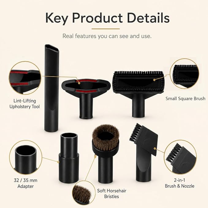 6 Pcs Vacuum Attachment Kit for Shark LA360 Navigator Lift Away ADV | 32/35mm Adapter | Universal Vacuum Cleaner Accessories | Long Crevice Tool | Horsehair Brush | Upholstery | Home Car Pet Hair