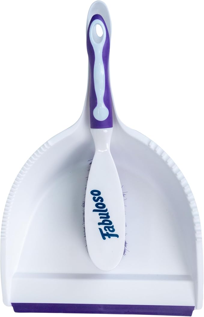 Fabuloso Brush and Dustpan Set Compact Hand Broom Floor Sweeper with Snap-Together Storage and Hanging Hole Quick Sweeping for Kitchen Bathroom Office and Car White and Purple Single Set