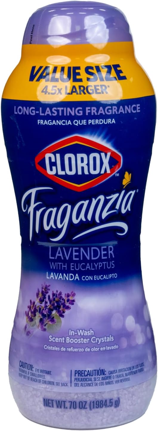 Clorox Fraganzia Laundry Scent Booster Crystals, In-Wash Fragrance Beads for Fresh-Smelling Clothes & Linens, Safe for All Fabrics & Colors, Easy-Pour Bottle, Lavender with Eucalyptus, 70 Oz - 6 Pack