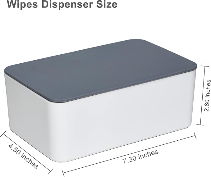 Diaper Wipes Dispenser, Tissue Storage Box Case (Gray-White) | Refillable Baby Wipe Container, Keeps Wipes Clean, Wet Wipe Dispenser Holder with Lid for Home, Office, Cars