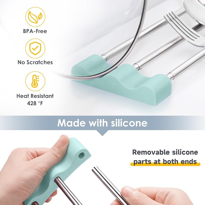 Extendable Over Sink Drying Rack, 3-Bar Telescopic Sink Dish Rack, SUS304 Stainless Steel with Light Cyan Silicone Ends, 10.24-20.47 in Adjustable, 16.5 lb Heat Resistant 428°F, Dishwasher Safe