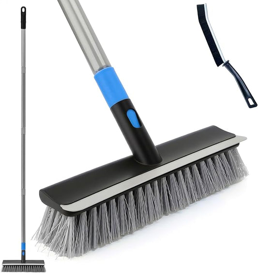 KeFanta Deck Brush with 56" Long Handle, 2 in 1 Floor Scrub Brush | Stiff Bristle Outdoor Scrubber Brush for Patio Cleaning Concrete Boat Garage Bathroom Kitchen Wall Shower