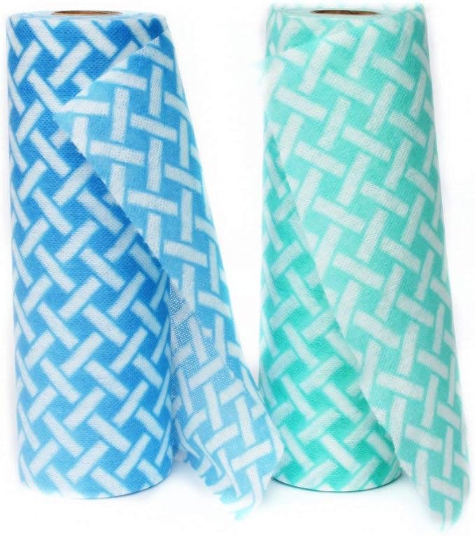 JEBBLAS 2Roll Disposable Cleaning Towels Cleaning Wipe Dish Cloths Reusable Towels,Handy Wipes Quick-Dry 50 Count/Roll (Blue&Green)